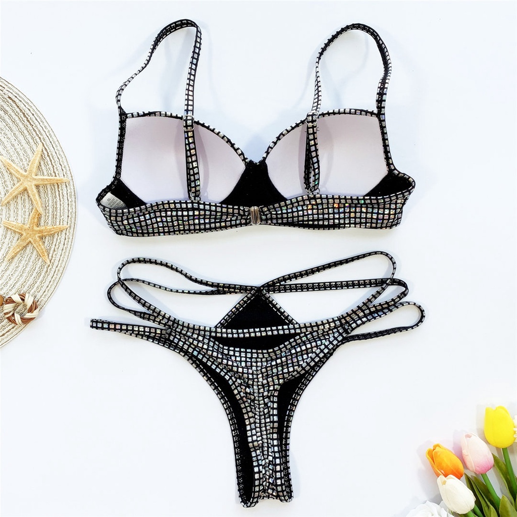 Bộ Bikini Hai Mảnh Đính Kim Sa Lấp Lánh Gợi Cảm Cho Nữ