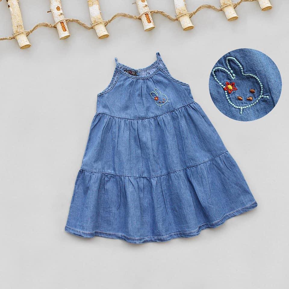 SALE 50% ĐẦM JEAN MAXI THÊU THỎ CHO BÉ ĐỦ SIZE 1 - 8Y