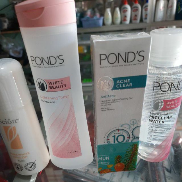 Combo nước hoa hồng pond+ tẩy trang pond+ gel mụn pond+ lăn scion