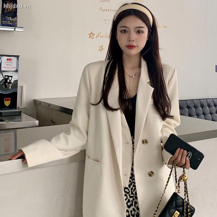 Áo khoác vest dáng dài màu đen thời trang xuân thu cho nữ 2021