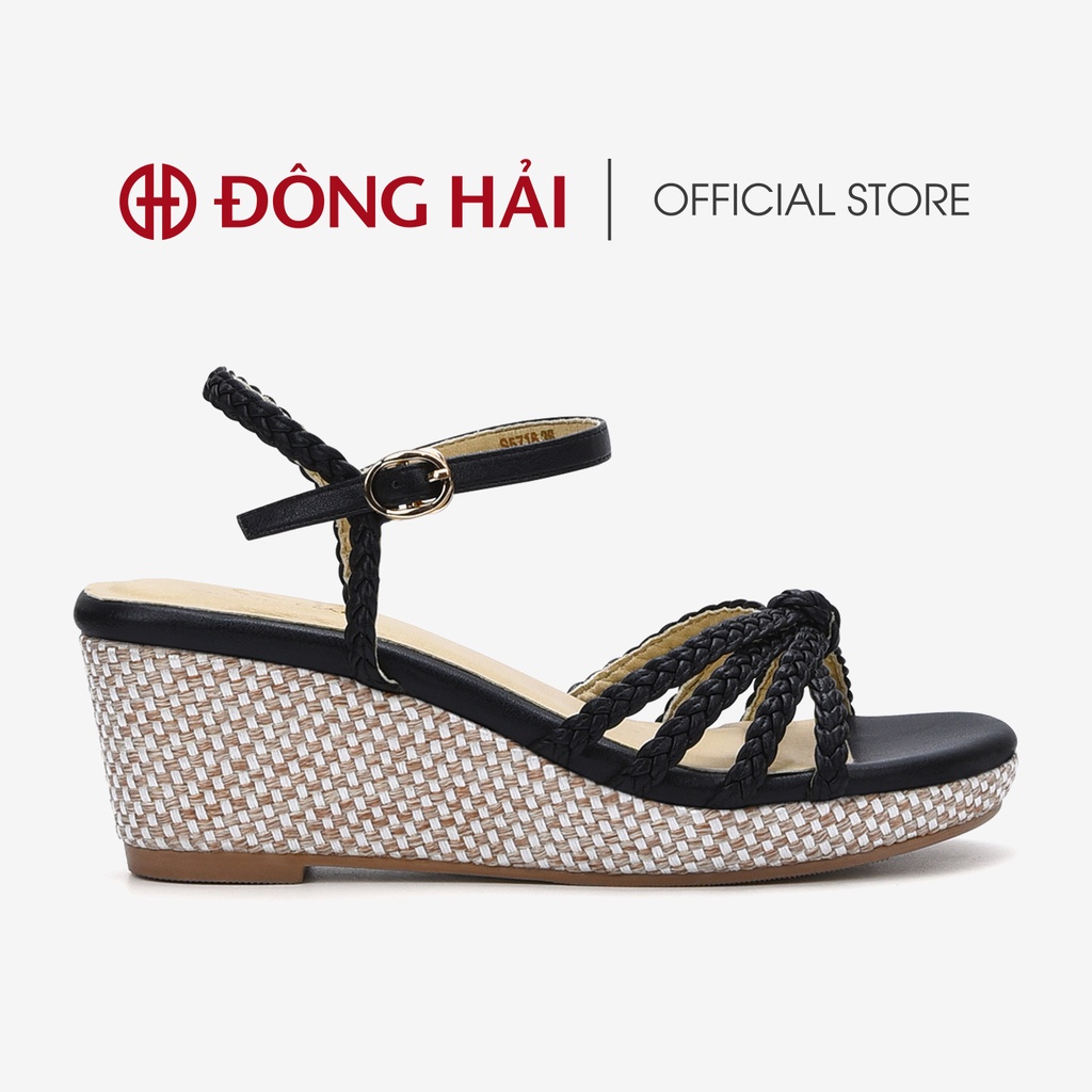 Giày Sandal đế xuồng nữ Đông Hải quai đan chéo đế cói 7cm  tôn dáng chất microfiber cao cấp - S5716