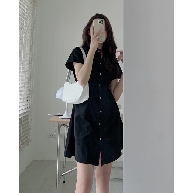 Đầm thiết kế dáng A cài khuy trước chiết eo lưng chun thời trang Phương Thúy