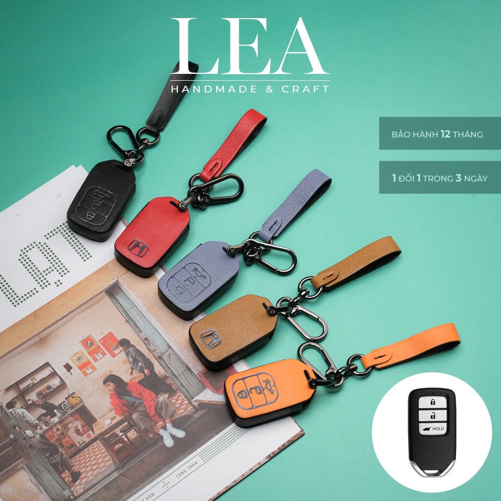 Ốp da bảo vệ chìa khoá Honda Crv City Civic 3 nút bấm handmade có dây tay cầm H3V CD