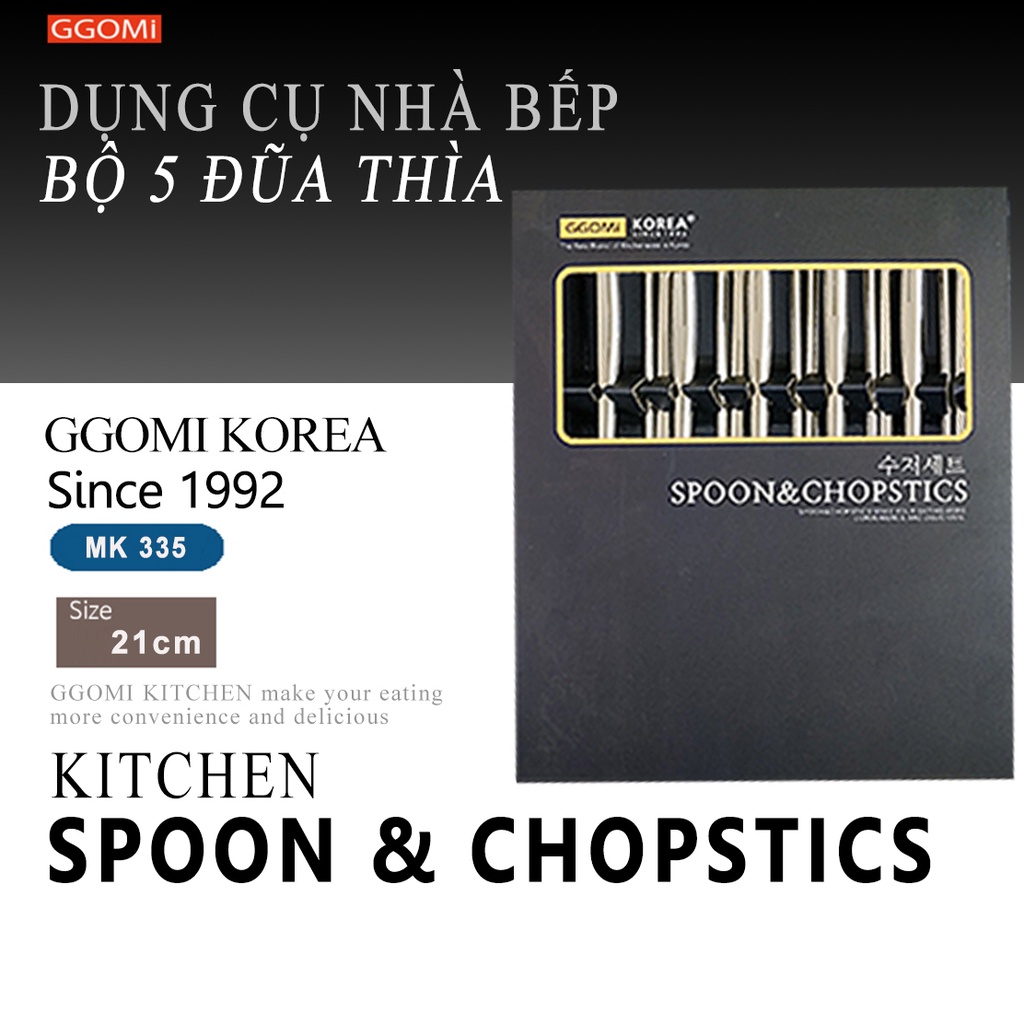 [HÀNG CHÍNH HÃNG]Bộ 5 đũa và thìa inox siêu nhẹ sản xuất bằng vật liệu chất lượng cao,bền bỉ đến từ GGOMi Hàn Quốc MK335