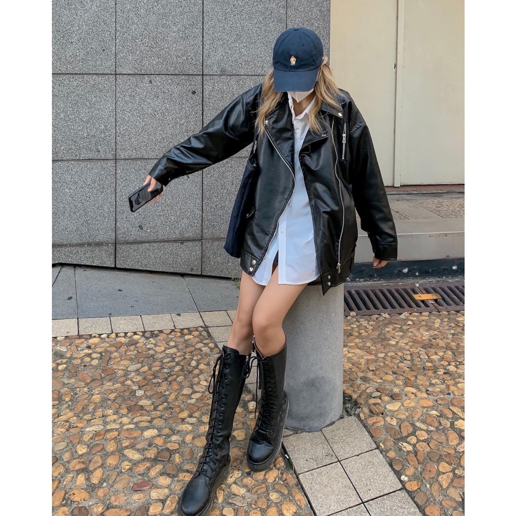 (Tặng kèm quần Biker Legging) ÁO KHOÁC DA BIKER CHUBBIE dày dặn 2 lớp, chất da trơn mềm mịn - CHUBBIE LEATHER JACKET