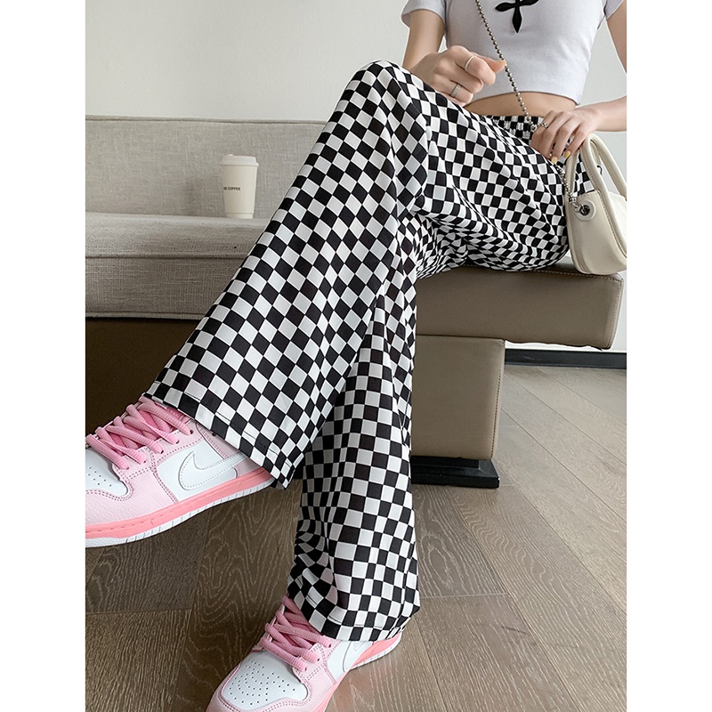 Quần dài IELGY mỏng nhẹ kẻ caro trắng đen thời trang cho nữ