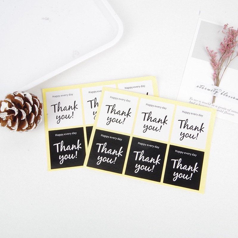 6 Sticker tem Thank You hình vuông 2 màu trắng và đen