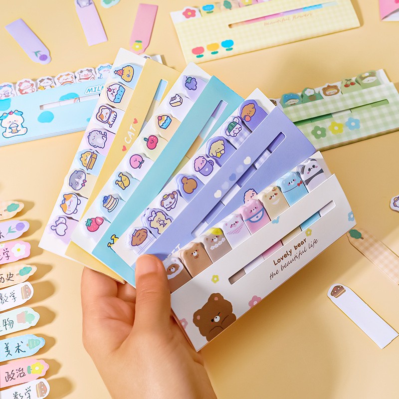 Set giấy nhớ ghi chú, sticky note đánh dấu phân trang nhiều màu họa tiết hoạt hình đáng yêu