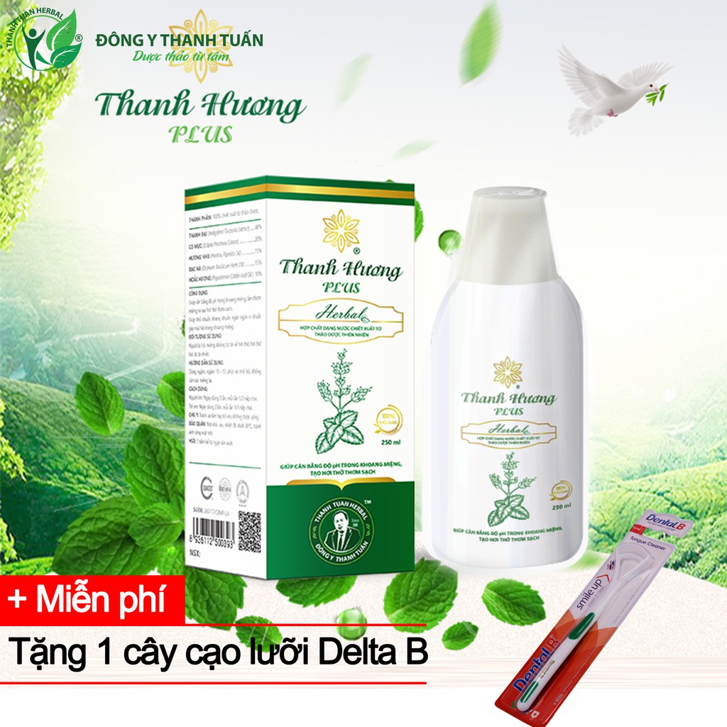 [Mua 1 tặng 1] Nước Súc Miệng Hỗ Trợ Điều Trị Hôi Miệng Thanh Hương Plus 250ml - Tặng 1 cây cạo lưỡi Dental B