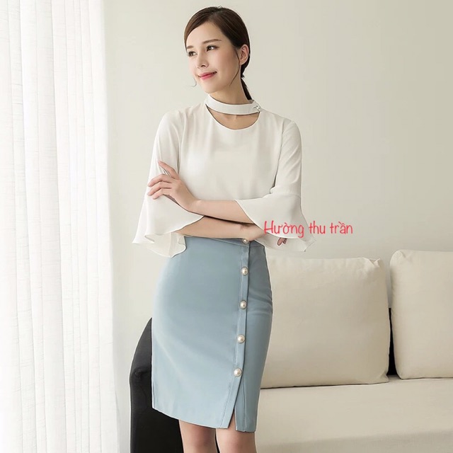 Chân váy bút chì phối cúc sườn thời trang công sở | BigBuy360 - bigbuy360.vn