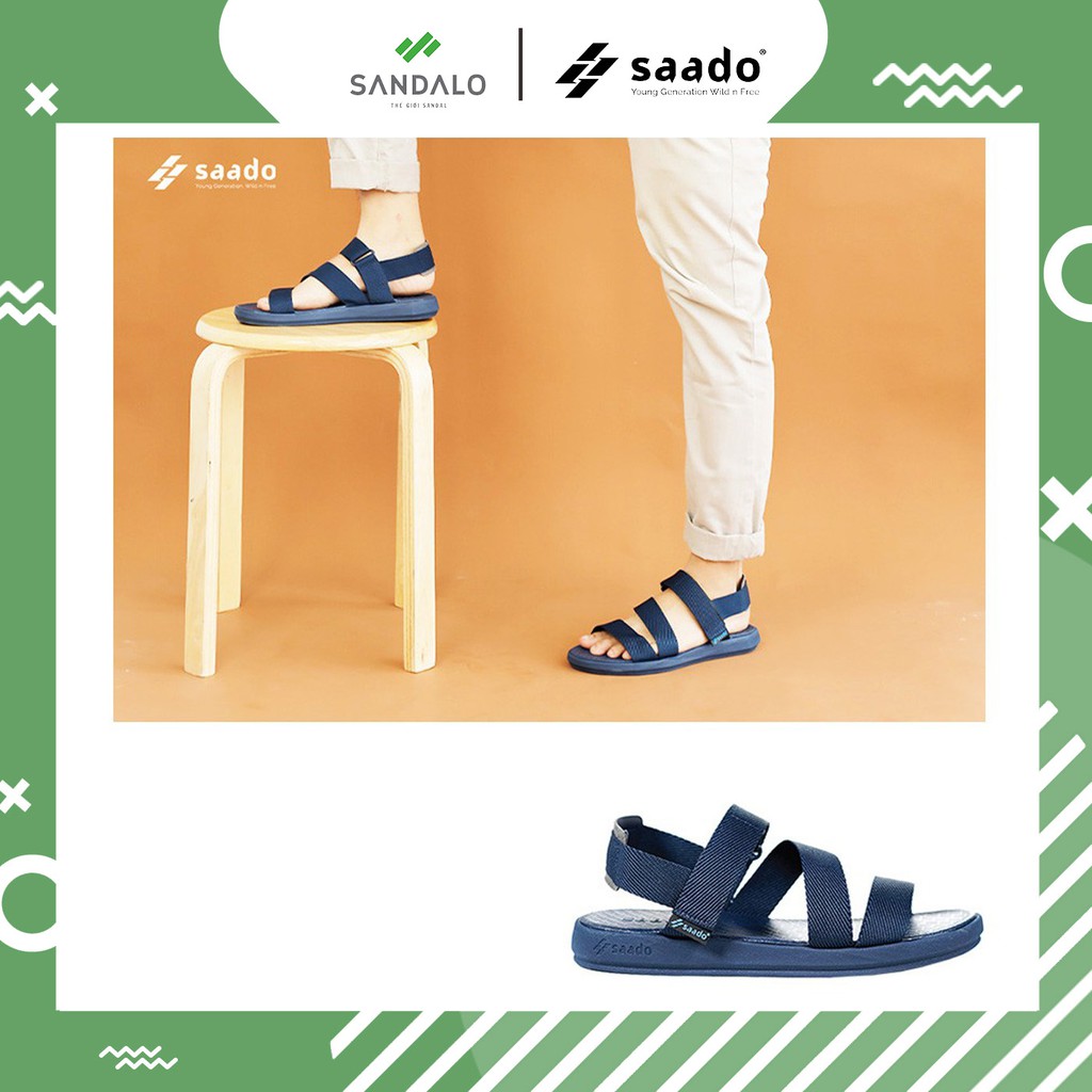 Giày dép Sandal Saado NN02 Xanh navy nam nữ unisex - Dép quai hậu 3 quai chéo đi học đi chơi