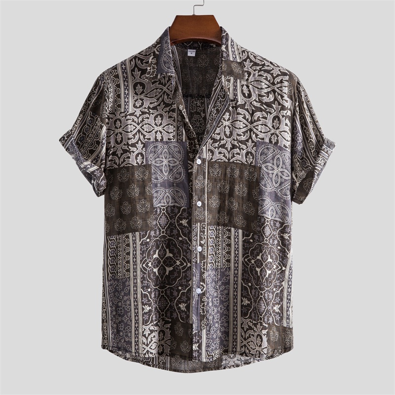 Áo sơ mi tay ngắn in họa tiết độc đáo phong cách mùa hè thời trang cho nam