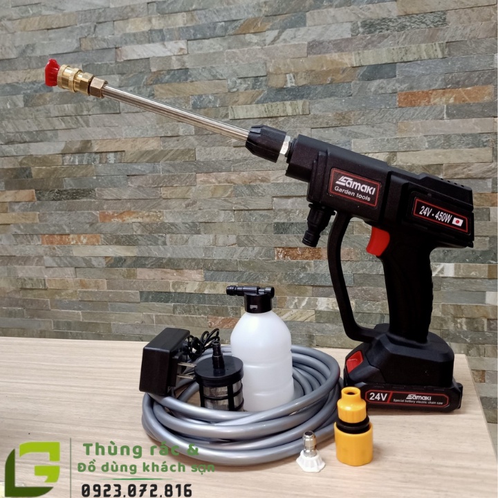 Máy rửa xe gia đình áp lực cao chạy pin 24v vệ sinh điều hòa tặng bình tạo bọt