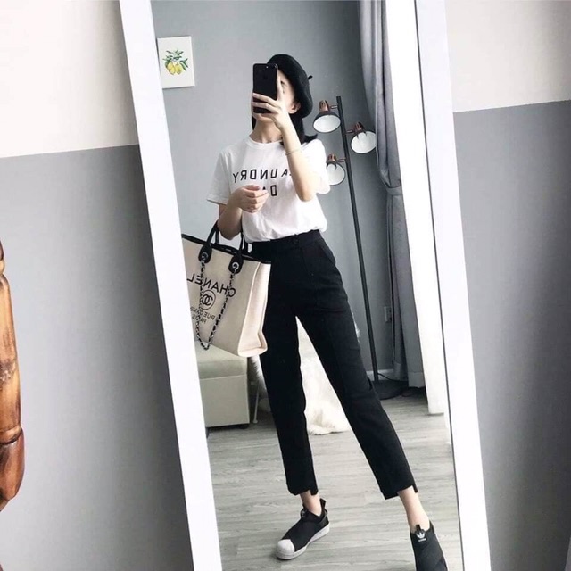 Quần baggy vải lệch gấu