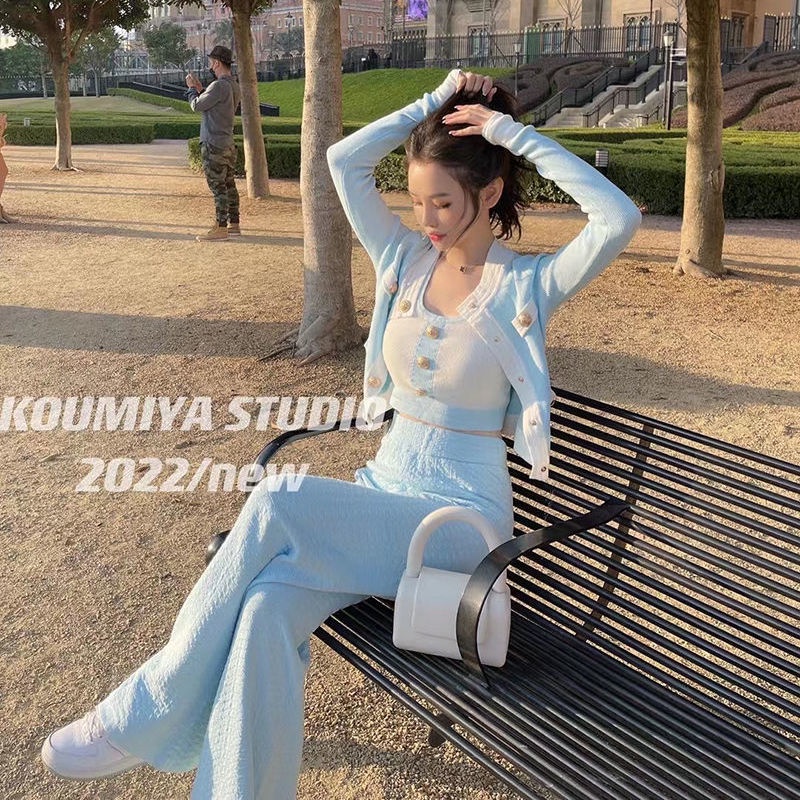 Bộ Trang Phục Ba Mảnh Gồm Áo Quần Ống Rộng Thời Trang Mùa Xuân 2022 Dành Cho Nữ