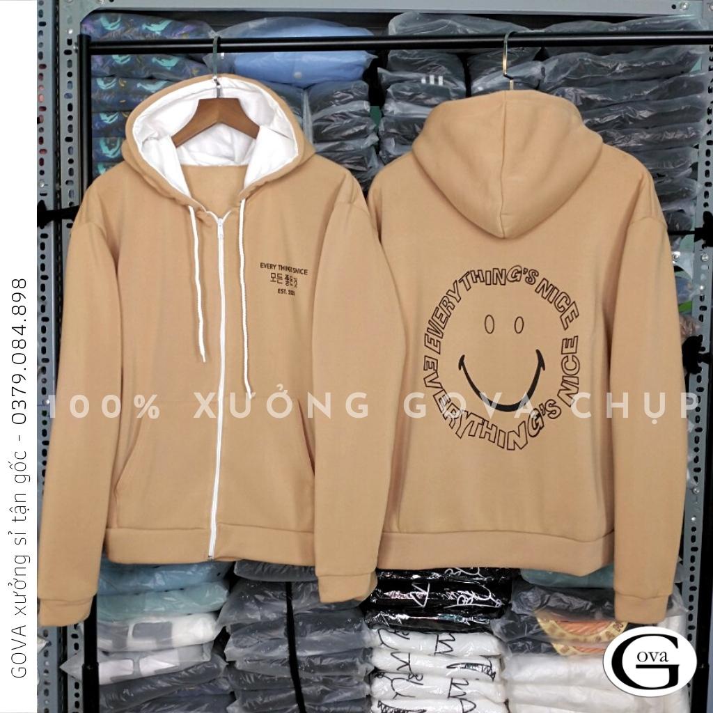 Áo khoác nỉ Hoodie MẶT CƯỜI Dây Kéo form rộng áo nỉ bông nữ Unisex AKN4 GOVA