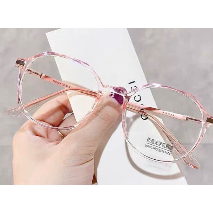 Mắt Kính Đa Giác Trong Suốt Chống Tia Bức Xạ Phong Cách Hàn Quốc