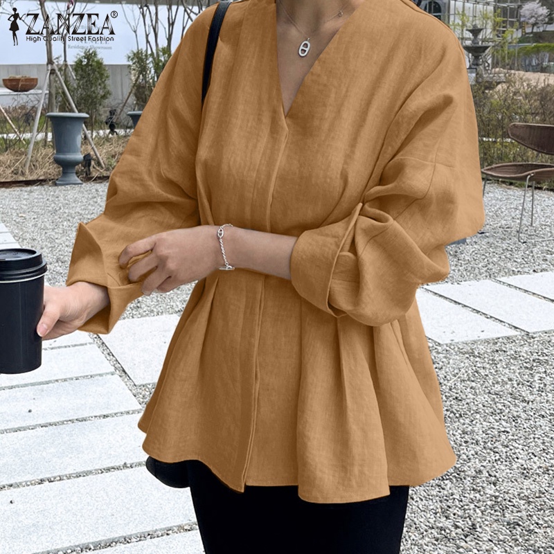 Áo kiểu Zanzea dài tay cổ chữ V thời trang cho nữ