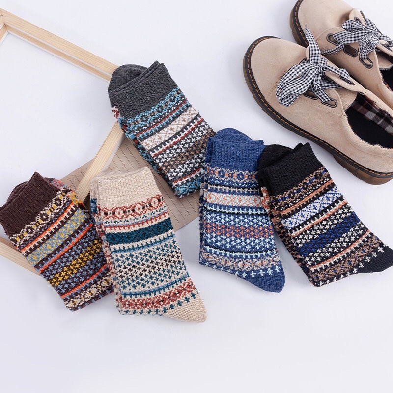 [TonaShoe] Tất Thổ Cẩm Vintage Nam Nữ Hoạ Tiết Sọc M11