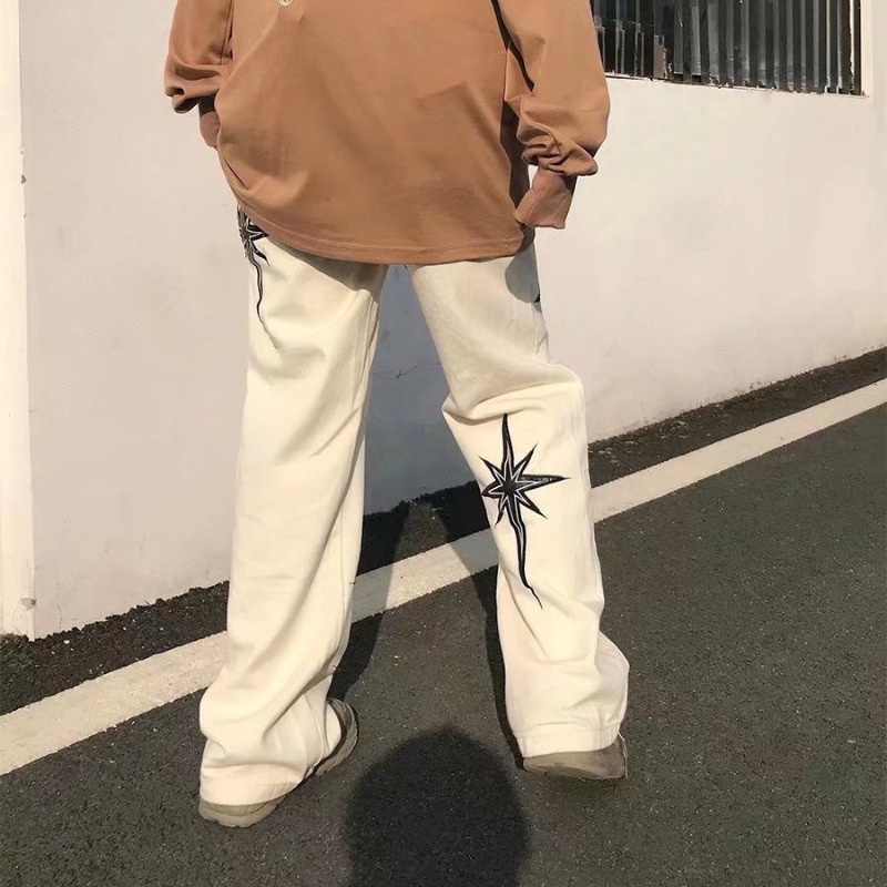 Quần Ống Đứng Thêu Hình Ngôi Sao Phong Cách Hip Hop Mỹ Size M-2XL Cho Nam