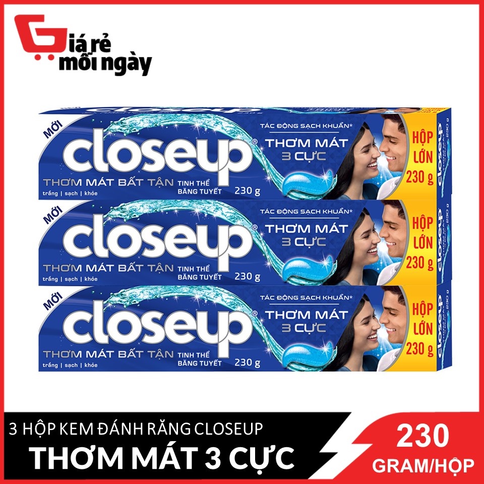 Combo 3 Kem đánh răng dạng gel giúp sạch khuẩn Closeup Thơm Mát Bất Tận Tinh Thể Băng Tuyết 230g