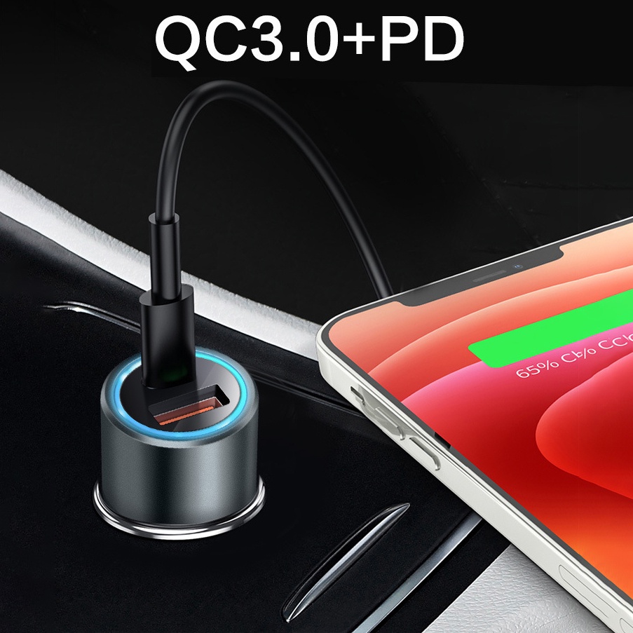 Tẩu sạc ô tô 2 cổng Usb và type C chuyên dụng cho ô tô QC18