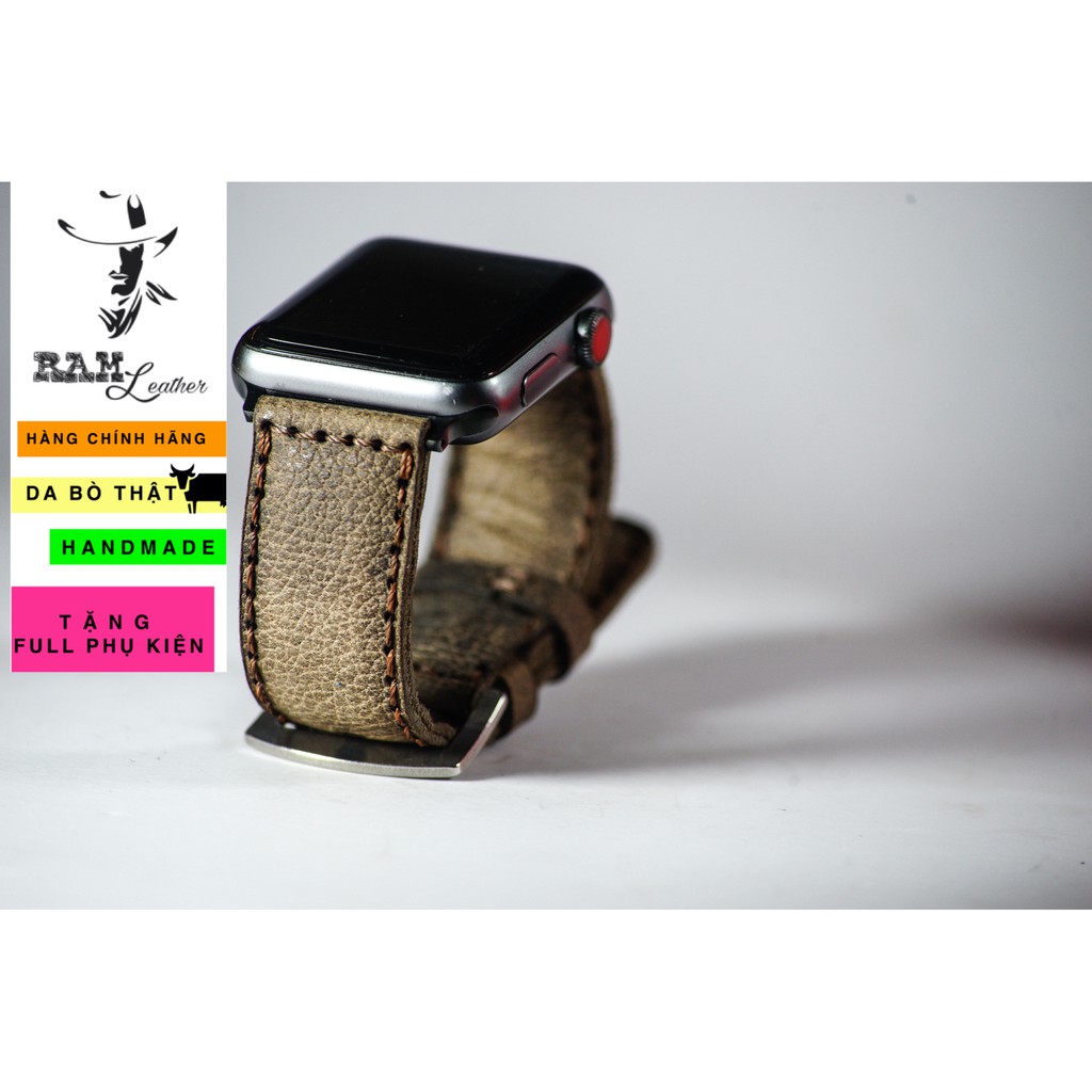 Dây đồng hồ Apple Watch , Iwatch , Iphone Watch Da Bò Sáp Vân Hạt RAM Leather Bauhaus 1959  Bền Đẹp