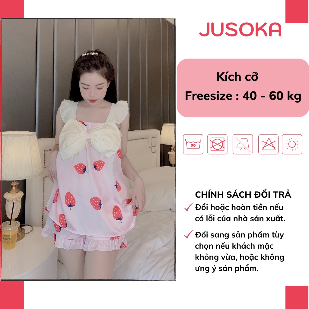 Đồ ngủ sexy nữ pijama 2 dây lụa bigsize mặc nhà cute dễ thương JUSOKA
