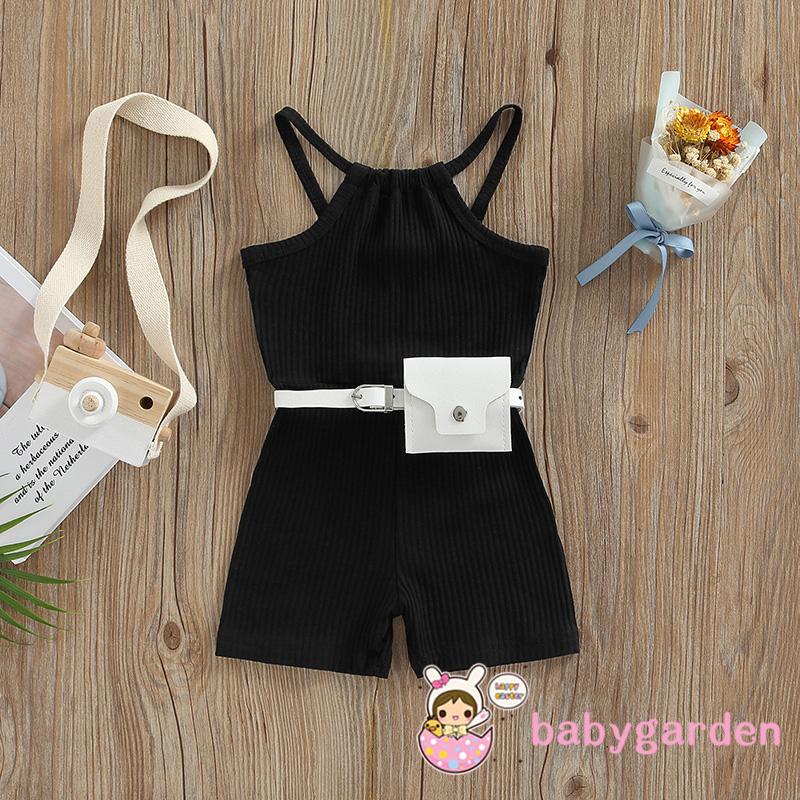 Bộ Áo Liền Quần Hai Dây Màu Trơn Dạng Quần Short Kèm Túi Đựng Dành Cho Bé Gái 9 Tháng-4 Tuổi