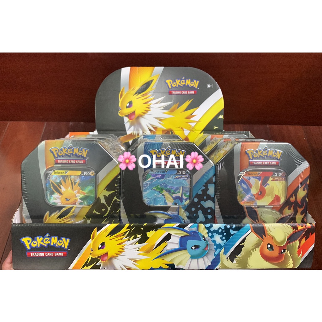 Hộp Thiếc Pokemon Eevee Evolutions Tin 4 Packs và 1 Thẻ Promo Chính Hãng 100%