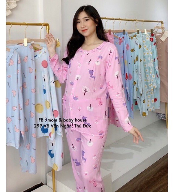 Bộ lanh lụa dài bầu+ sau sinh (2trong 1) khoá ti