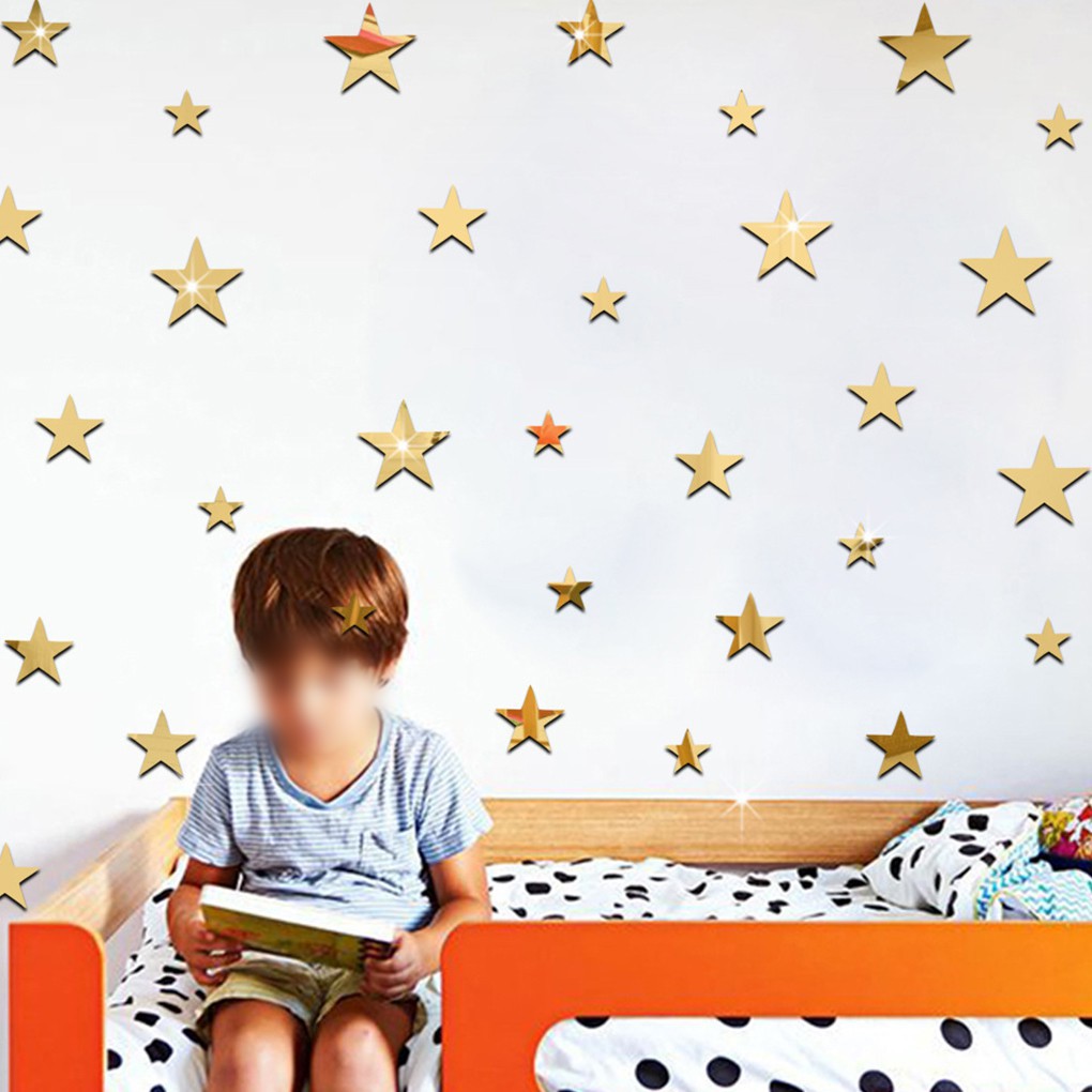 Bộ 20 miếng dán tráng gương hình ngôi sao xinh xắn dùng trang trí nội thất