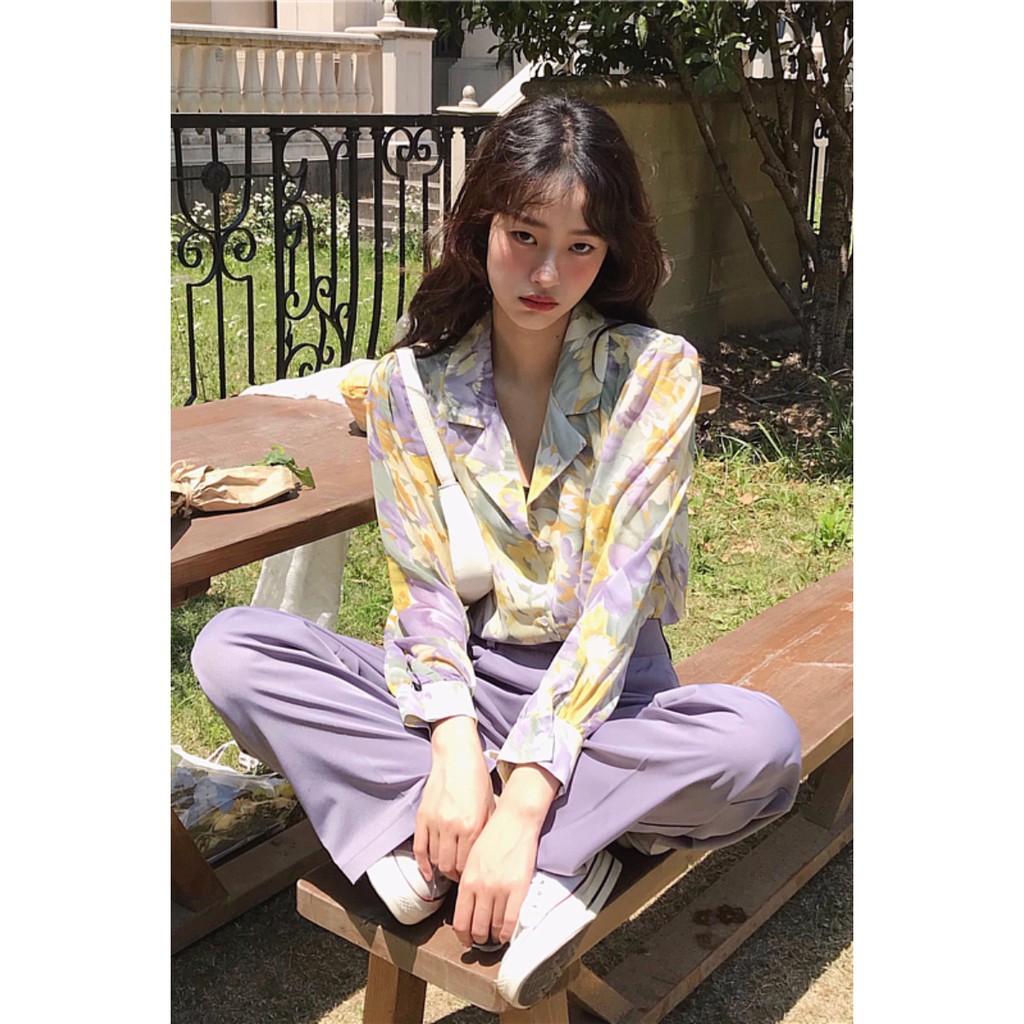 (ORDER) Áo sơ mi nữ dài tay cổ vets hoa lá sơn dầu style girl Korea retro cá tính thanh lịch (MẪU _MỚI_2020)