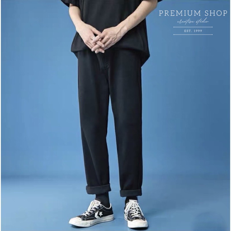 Quần jeans baggy nam nữ màu đen trơn ống rộng, style hàn quốc 2022 TR