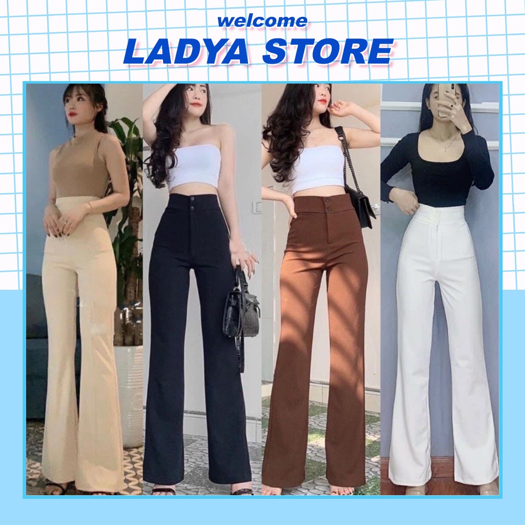 [Mã FAMARAL1 giảm 10K đơn 50K] Quần ống loe 2 cúc bo trên vải mềm mịn lưng cao thời trang nữ LADYA STORE M65