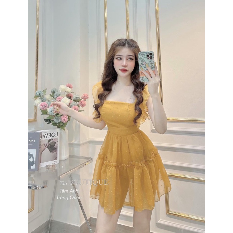 (Free Ship) Đầm Voan Hột Có Lót Quần Hở Lưng Siêu Hack Dáng UP Valetina Shop