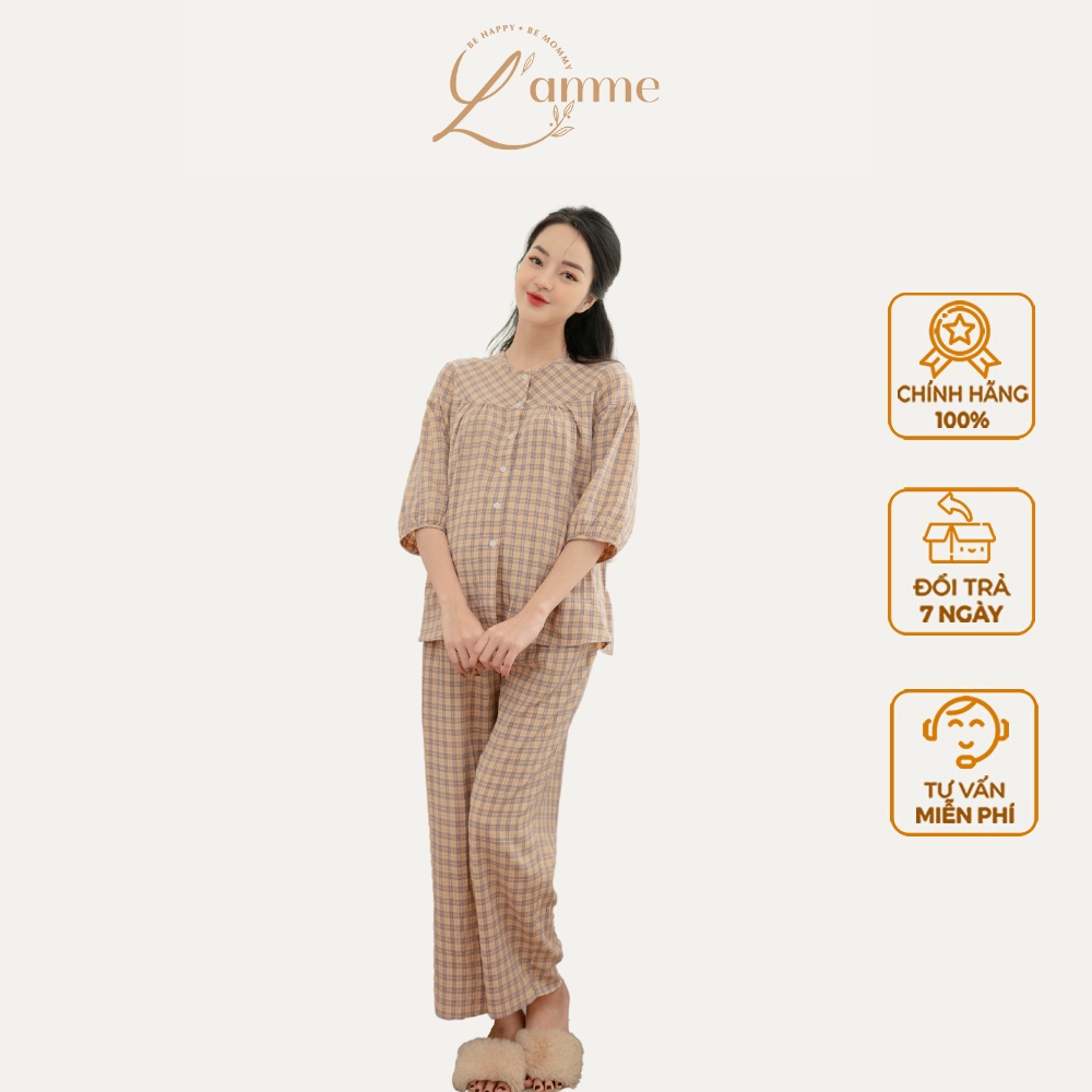 Bộ bầu mặc nhà Jia chất liệu đũi mềm mại, kiểu dáng nhẹ nhàng, màu sắc trẻ trung thiêt kế by LAMME