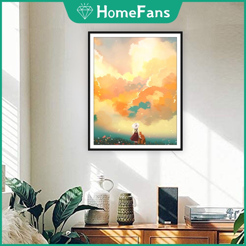 Bộ Tranh Đính Đá 5D Tự Làm 40x50cm Hình Đám Mây Hồng Trang Trí Nhà Cửa