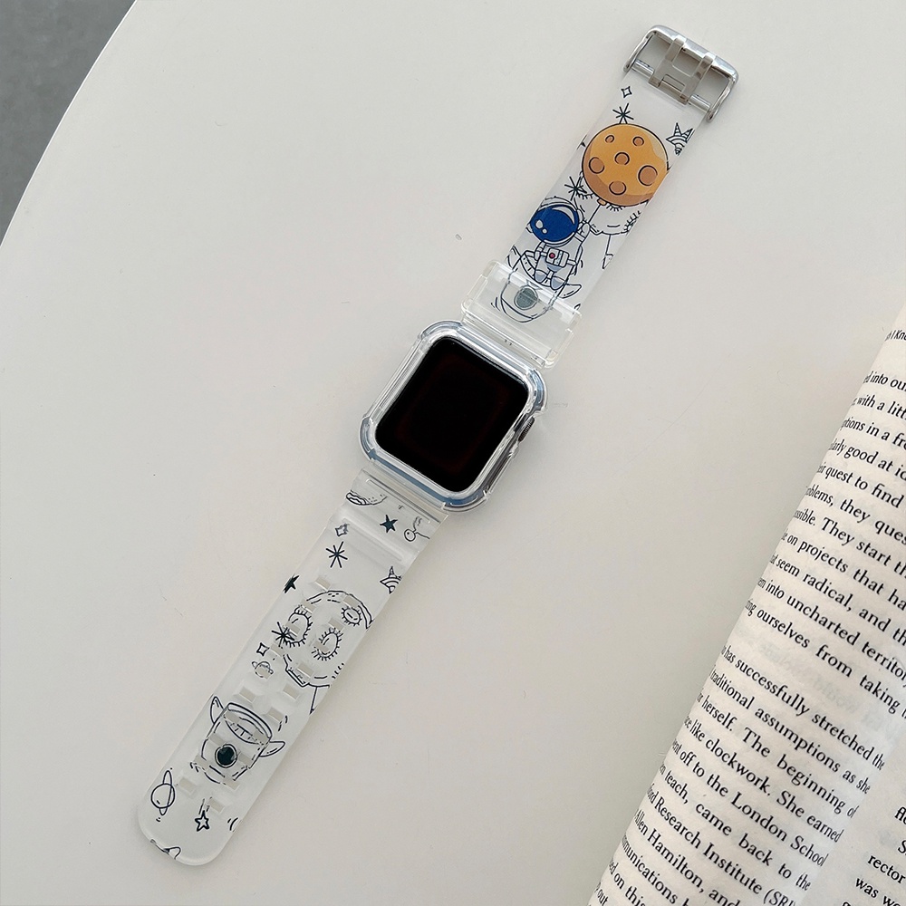 Ốp Trong Suốt In Họa Tiết Hoạt Hình Có Dây Đeo Cho Apple Watch Series 7/6/SE/5/4/3 45mm 41mm 44mm 40mm 42mm 38Mm