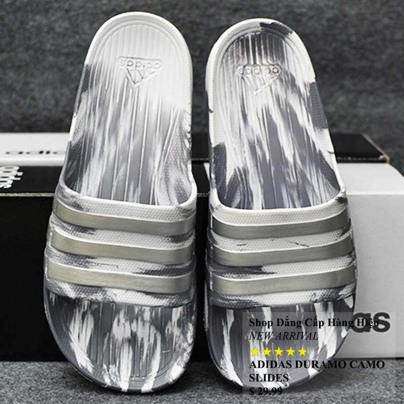 Dép Adidas Duramo Camo trắng xám sọc bạc