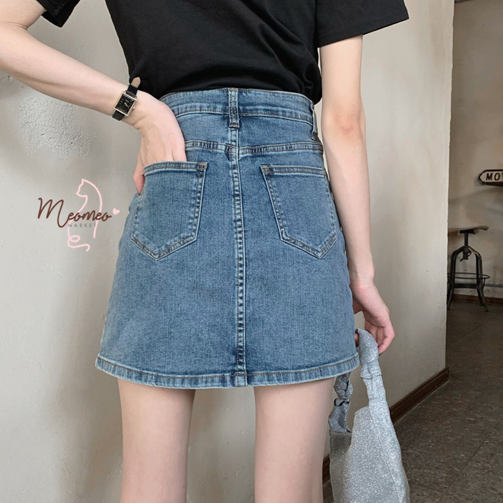 Quần Short Jean Denim Nữ Giả Chân Váy Cạp Cao Hot Nhất Hè 2021 2 Màu Xanh - Đen