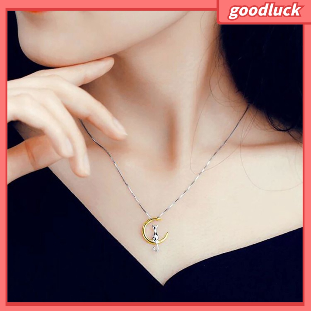 Vòng cổ Mặt Hình Mèo Và Mặt Trăng Lưỡi Liềm Dễ Thương
