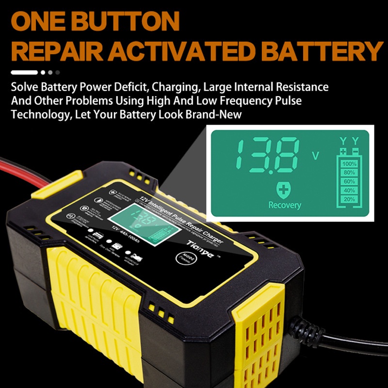 Bộ Sạc Pin Thông Minh 12V 6A Cho Xe Ô Tô / Mô Tô Có Màn Hình LCD Kỹ Thuật Số 6A 12V