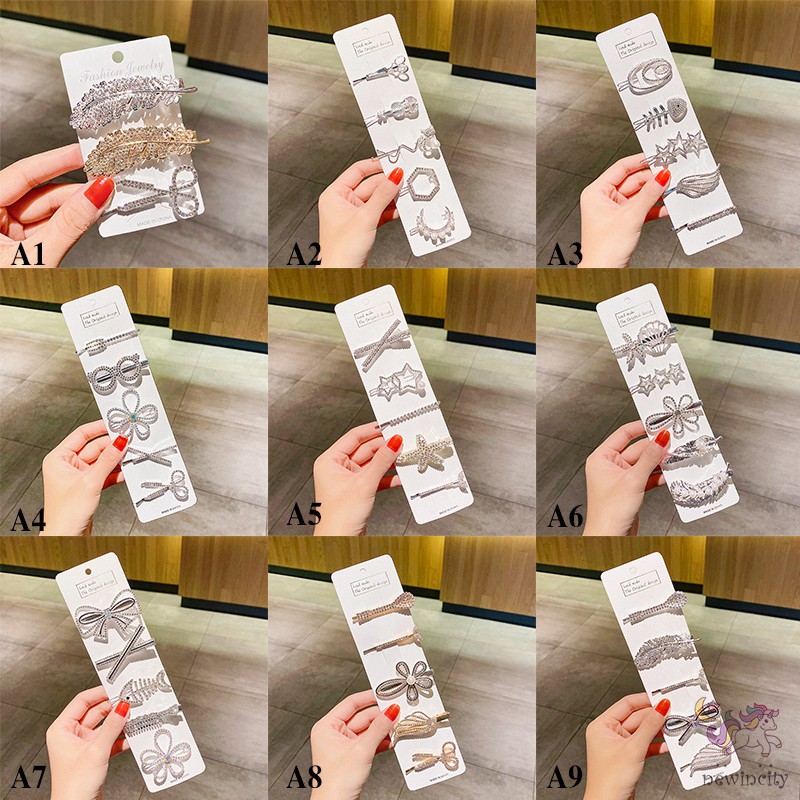 Bộ 5 kẹp tóc đính đá thời trang xinh xắn phong cách Hàn Quốc