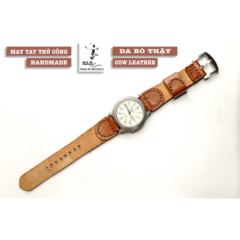 Dây đồng hồ RAM Leather da bò vachetta RAM Leather Simple cho CASIO 1200, AE 1200, 1300, 1100, A159 , A168 , Size 18