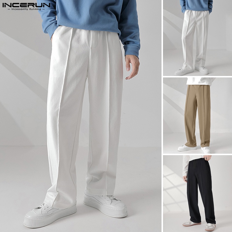 Quần baggy INCERUN ống rộng màu trơn đơn giản cho nam S-5XL