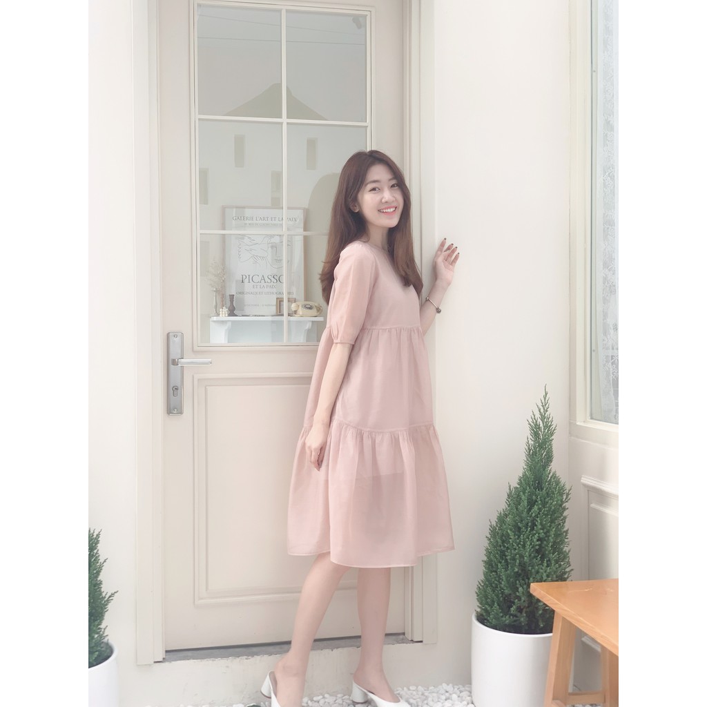 TUBYCATU | Đầm organza hồng 2 tầng