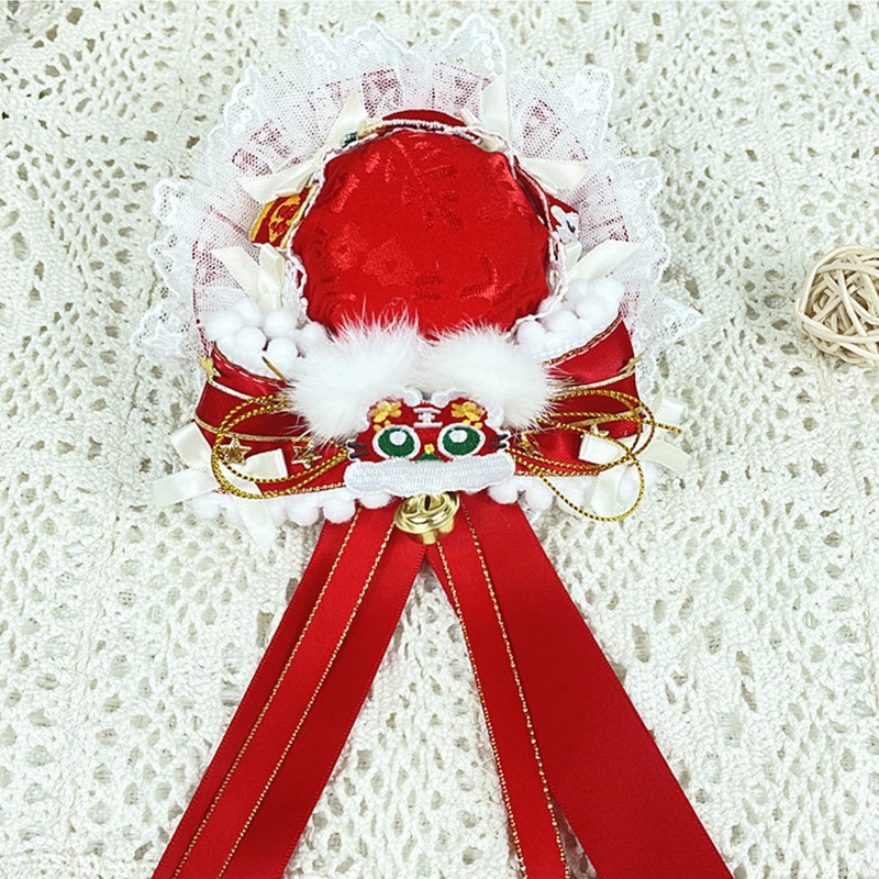 Kẹp Tóc Nơ Phối Ren Màu Đỏ Phong Cách Lolita