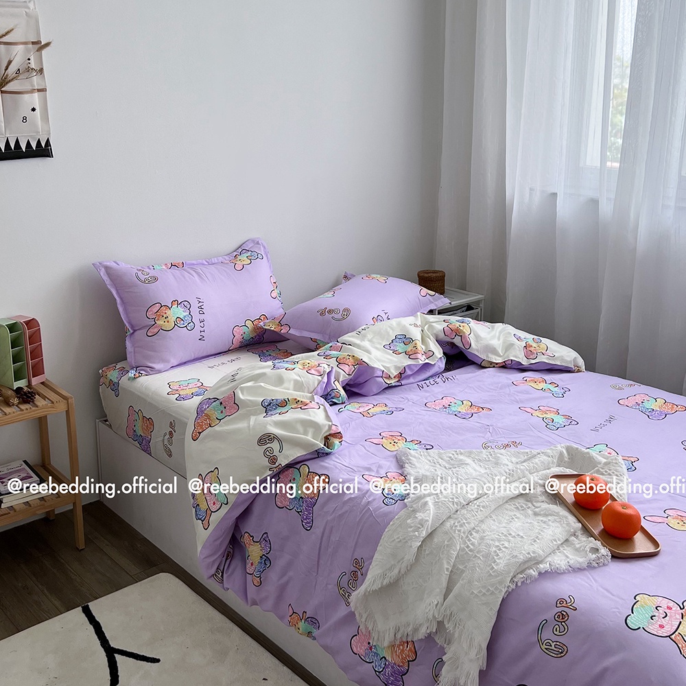 Bộ chăn ga gối Poly Cotton REE Bedding gấu tím đủ size giường nệm PLC153
