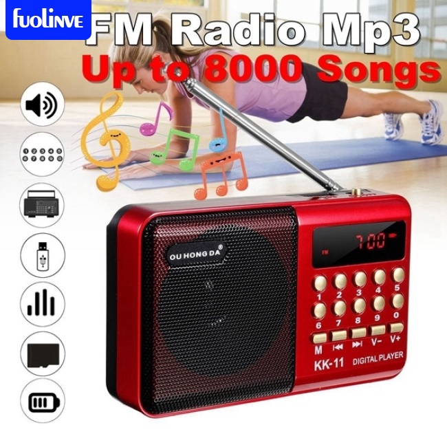 Đài radio FM K11 điện tử sạc pin mini cầm tay kiêm máy phát MP3 hỗ trợ USB và TF